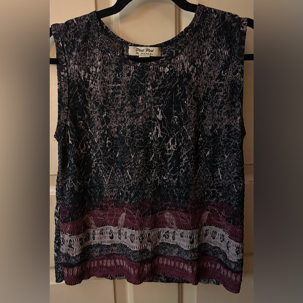 Pleat Pleat by Rafael Black and Pink Patterned Blouse